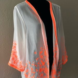 Gianni Bini Orange Floral Embroidery Sheet Kimono